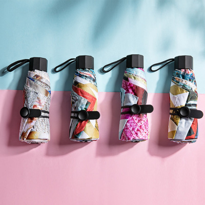 新款迷你超轻圆柄五折伞 创意五折伞 晴雨伞小优视频下载 防晒太阳伞